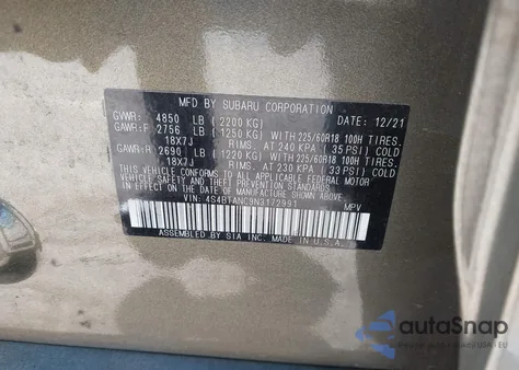 2022 Subaru Outback Limited из США, поврежденный, VIN 4S4BTANC9N3172991